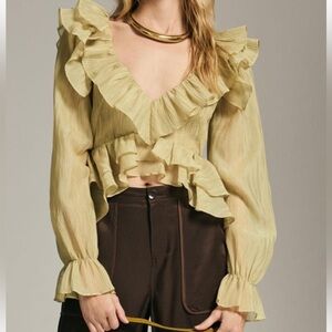 Anthropologie En Elly V Neck Ruffle Blouse
